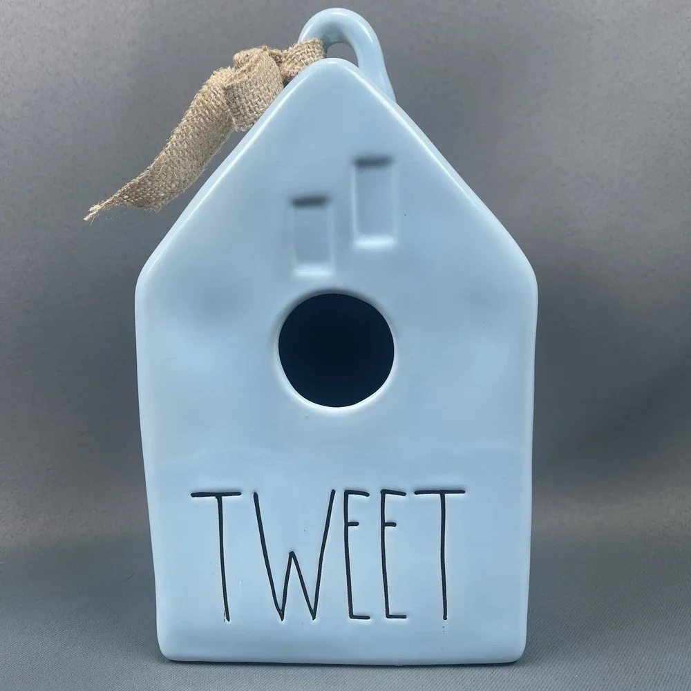RAE DUNN Bird House Teal Blue TWEET Artisan Collection By‎ Magenta Ceramic